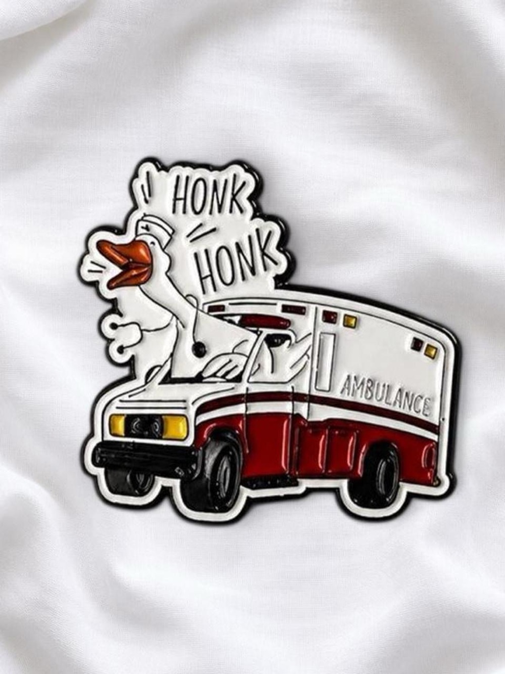 Honk Honk Ambulance Enamel Pin - White & Red